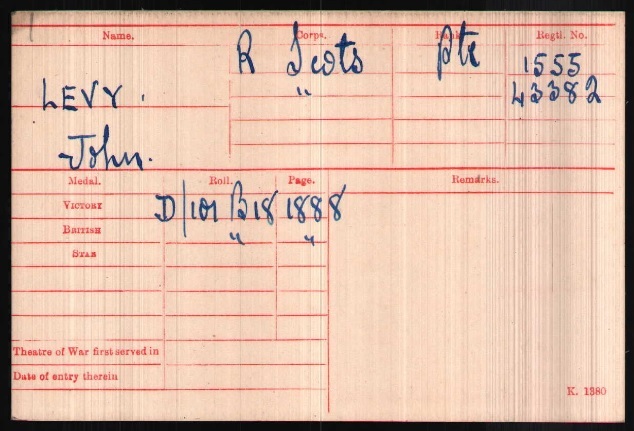 WW1 Medal Roll Index Card