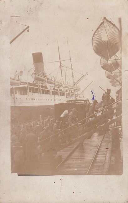 Sam boarding a troop ship
