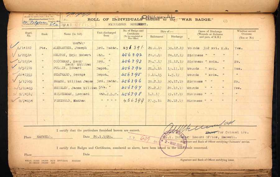 Medal roll for Silver War Badge