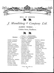 Roll of Honour of J. Mandleberg and Co. Ltd., the company which Percy was one of the Directors