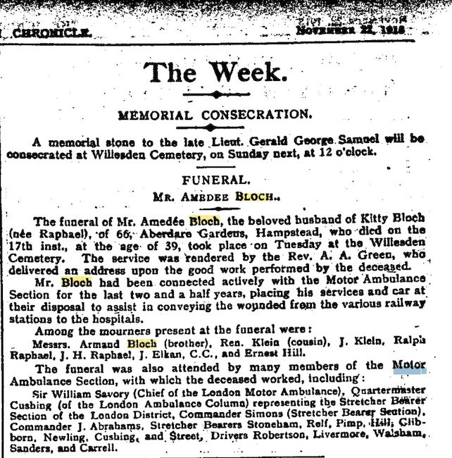 Jewish Chronicle 22 Nov 1918