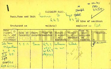  M J Levine - RAF casualty card for accident 