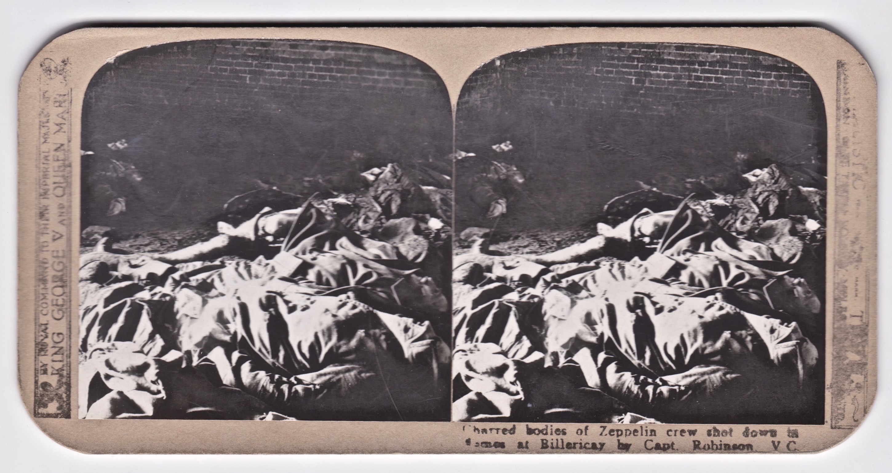 Bodies of Zeppelin crew shot down at Billericay. 