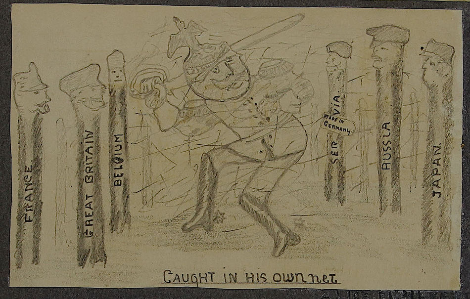  Alice Engelbert. Caught in his own net. Sketch. Younger Member Organisation of the Liberal Jewish Synagogue. 1915