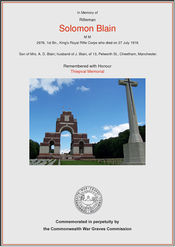 War Memorial Commemorative Certificate 