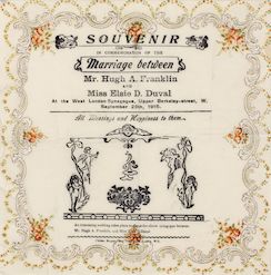 Souvenir paper napkin celebrating the marriage between Hugh Franklin and Elsie Duval, Sep. 1915 (Women's Library, LSE)
