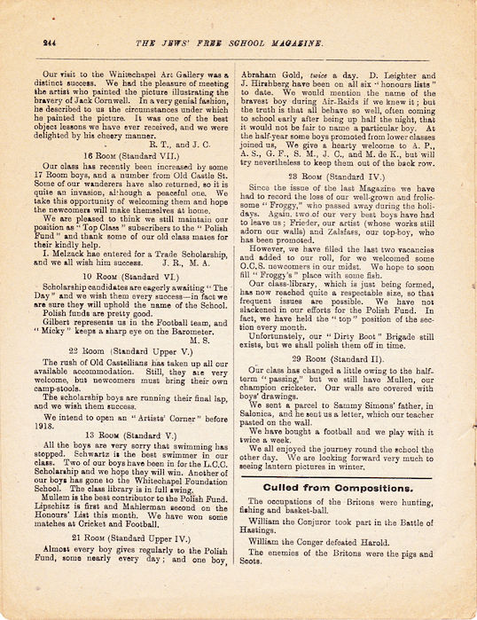 The Jews Free School Magazine, December 1917.  Vol 3 Nº 24. Reproduced by kind permission of the Trustees of JFS,  © 2017