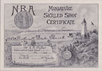 Score certificate from Haberdasher Aske's School Rifle Club