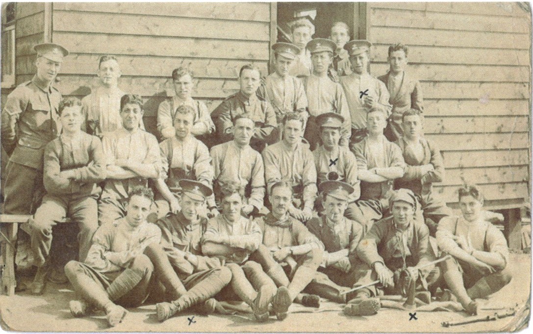 Laurence with the men of the Pembroke Yeomanry in hut number 40 in 1916 taken at Sluch Camp Brecon