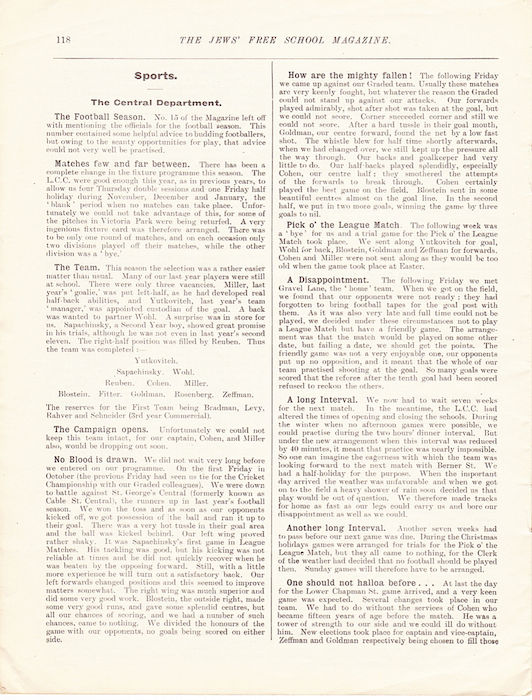 The Jews Free School Magazine,  March 1915. Vol 2 Nº16. Reproduced by kind permission of the Trustees of JFS,  © 2017
