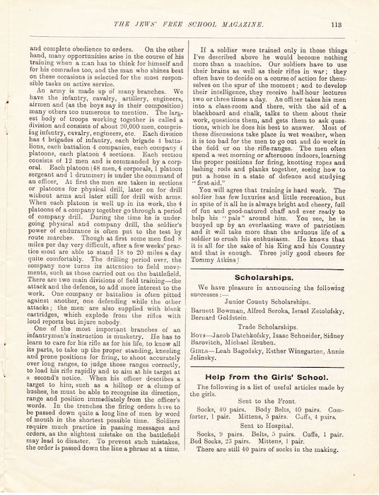 The Jews Free School Magazine,  March 1915. Vol 2 Nº16. Reproduced by kind permission of the Trustees of JFS,  © 2017
