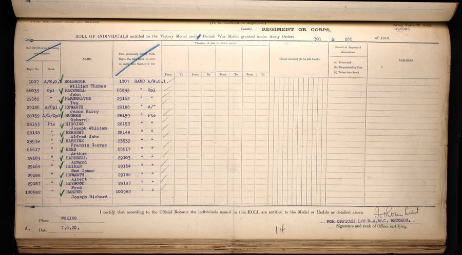 Roll of Individuals entitled to Victory and British War Medals