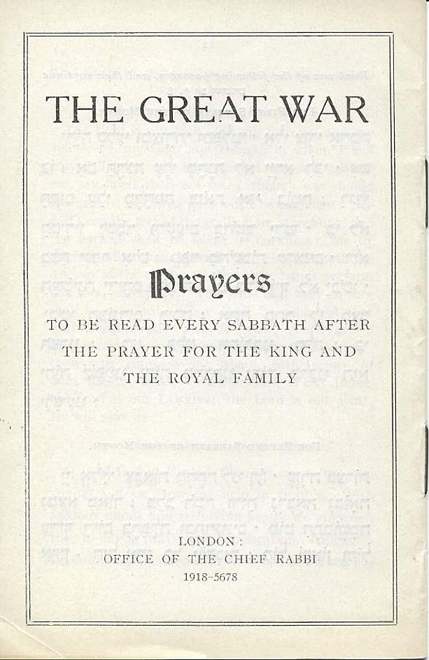 Prayers. Chief Rabbi. 1918