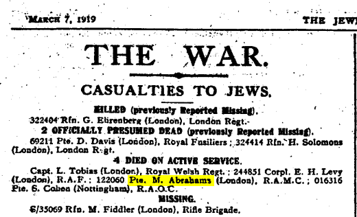 Casualties in the Jewish Chronicle