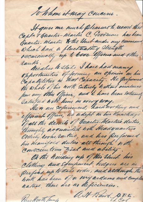 Testimonial letter, 1920