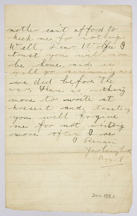 Handwritten letter from Angel Freedman to his brother Wolfie Freedman 38th Royal Fusiliers in Palestine. ©Jewish Museum London/Jewish Military Museum