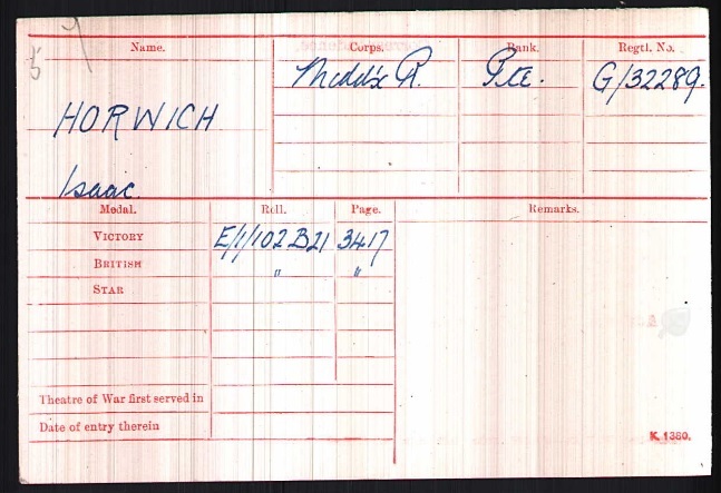 WW1 Medal Roll Index Card