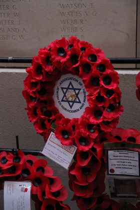 Menin Gate laid wreath. We Were There Too trip to Ypres, April 2017. By Alan Brill, Voluntary Photographer