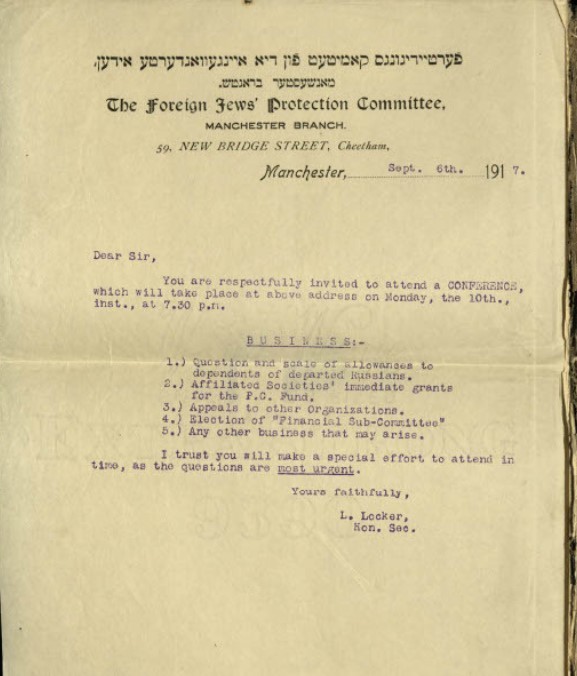 Invitation to a meeting of the FJPC in Manchester