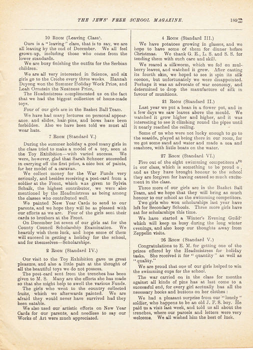 The Jews Free School Magazine, December 1916. Vol 3 Nº 21. Reproduced by kind permission of the Trustees of JFS,  © 2017