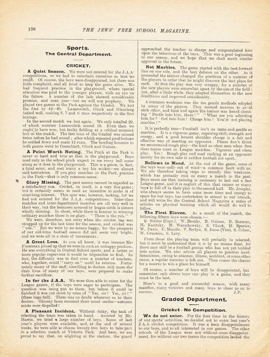 The Jews Free School Magazine, December 1916. Vol 3 Nº 21. Reproduced by kind permission of the Trustees of JFS,  © 2017