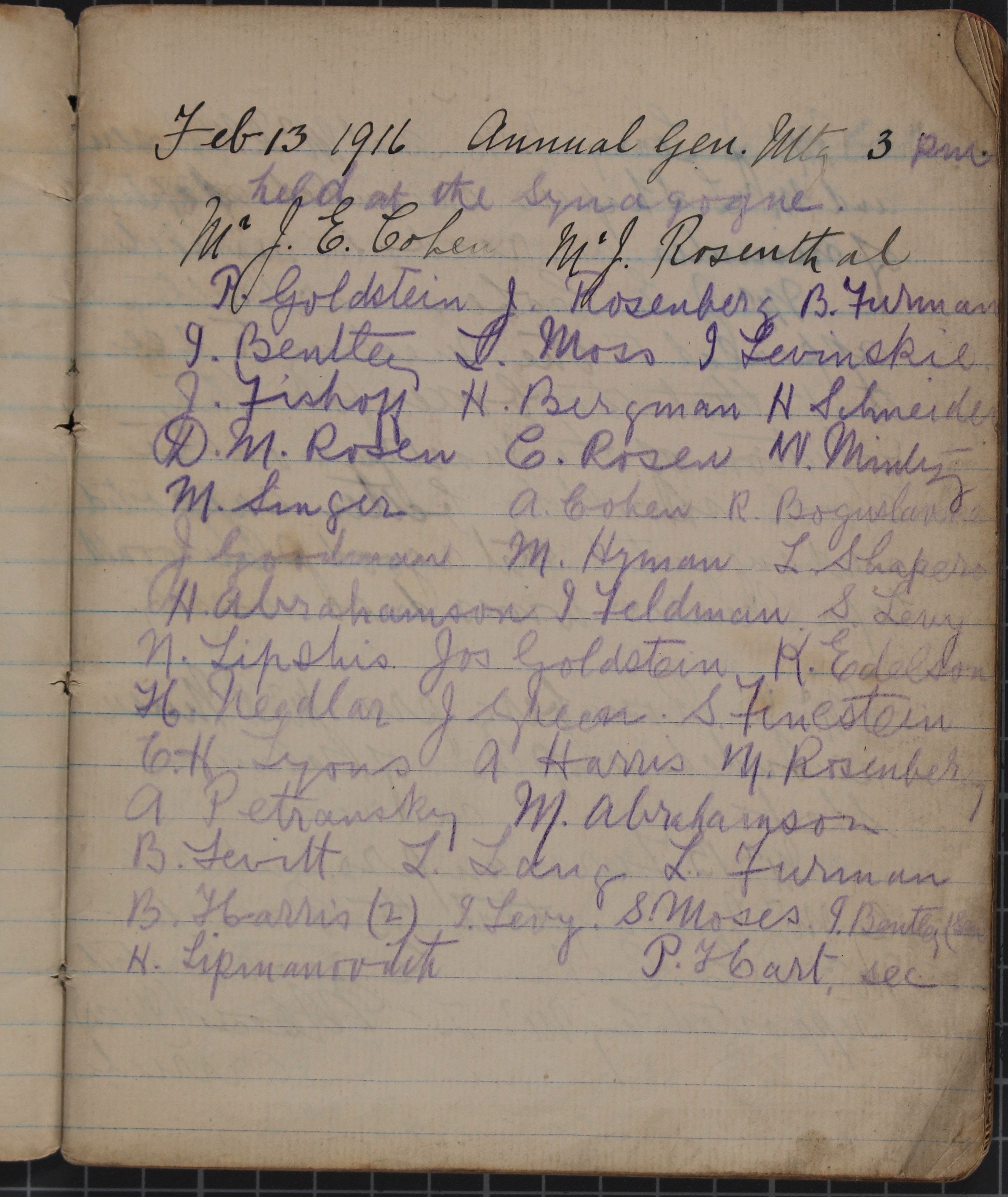 Hull Old Hebrew Congregation Minute Book - Feb 1916 AGM, Hull History Centre