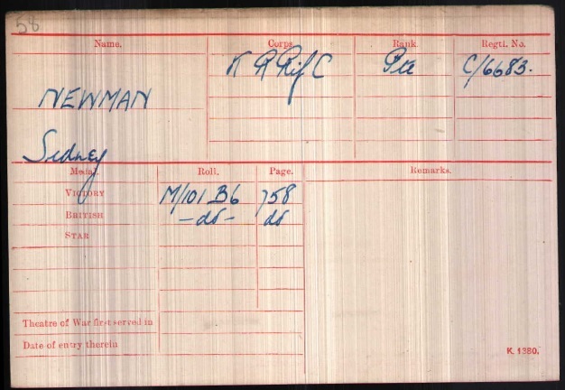 WW1 Medal Roll Index Card