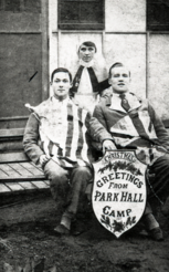 Postcard of Joseph Diamond (left) at Park Hall Camp, Christmas 1917. He was sent here when he was wounded.