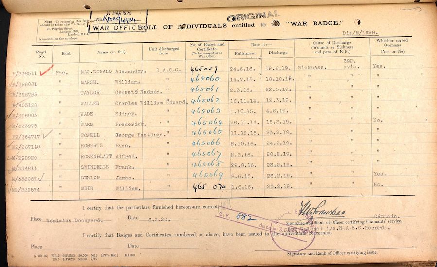 War Badge record