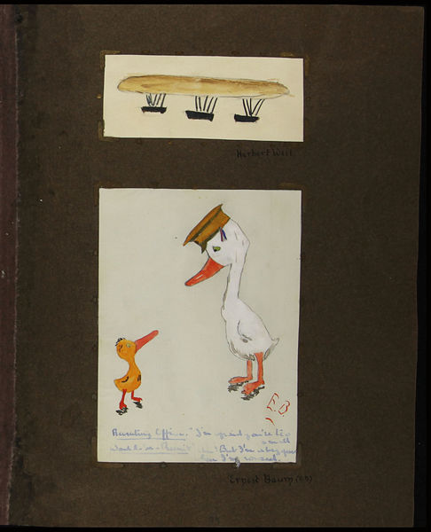 H Weil and E Baum. Zeppelin and The would be recruit. Paintings.1915