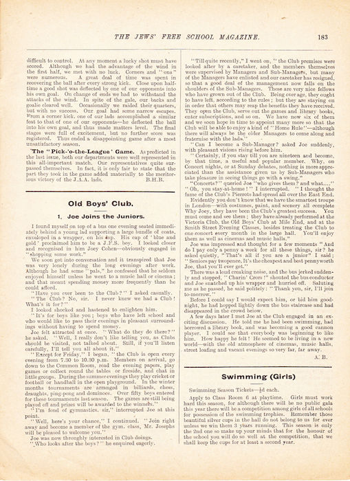 The Jews Free School Magazine, July 1916. Vol 3 Nº 20. Reproduced by kind permission of the Trustees of JFS,  © 2017