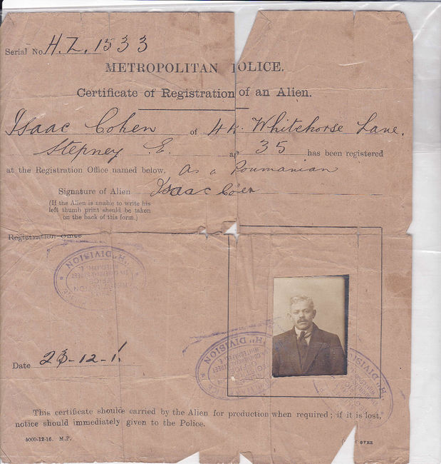 Registration of Isaac as an Alien, 1915
