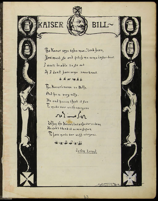 L Israel and E. Y. Woolf. Kaiser Bill. Poem and illustration. 1915