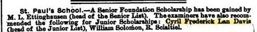 St Paul's School Scholarship - JC 16/09/1898