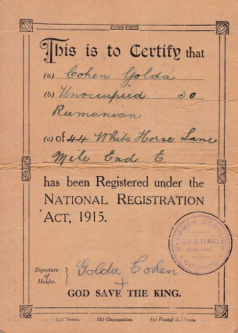 Golda's Registration card inside