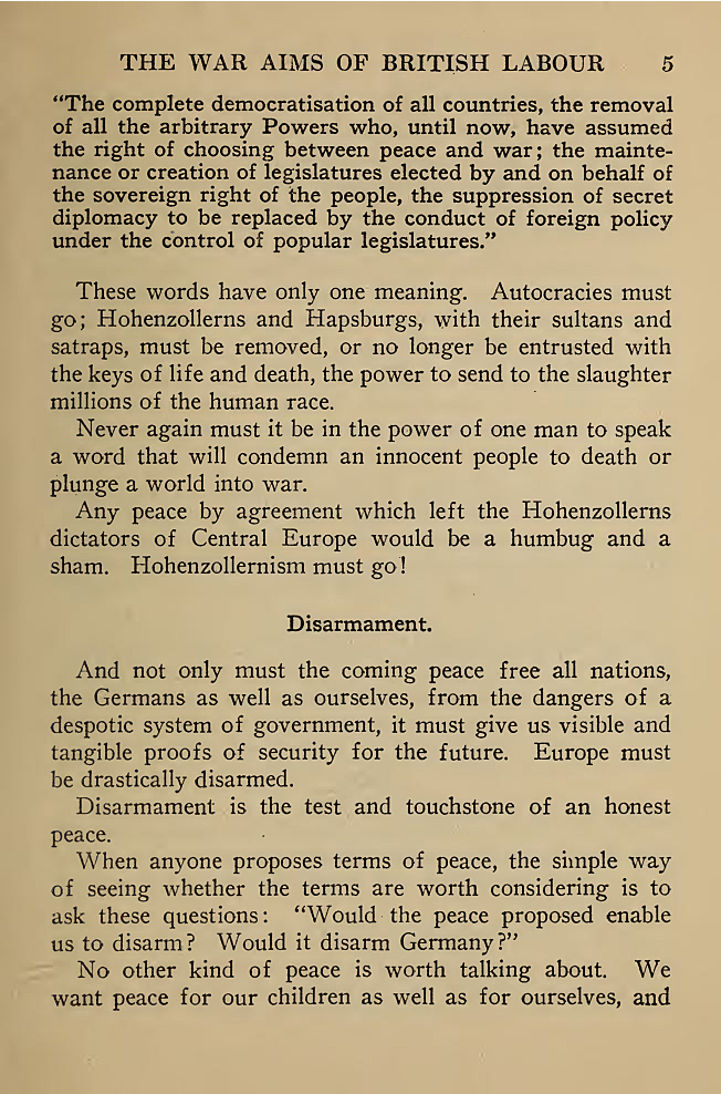 The War Aims of British Labour. 1918. Courtesy of University of Toronto