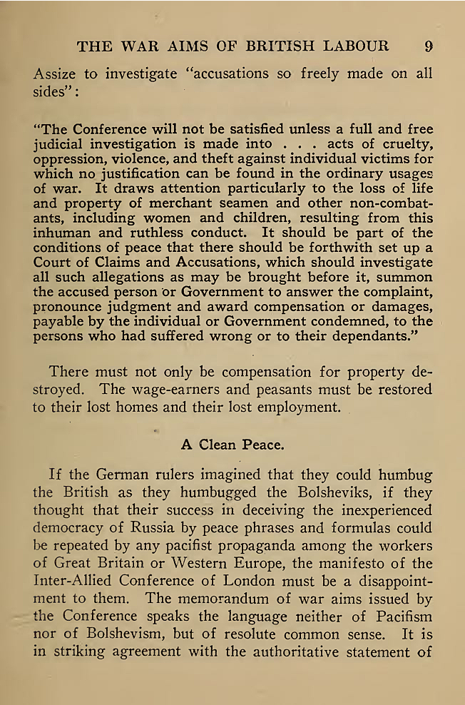 The War Aims of British Labour. 1918. Courtesy of University of Toronto