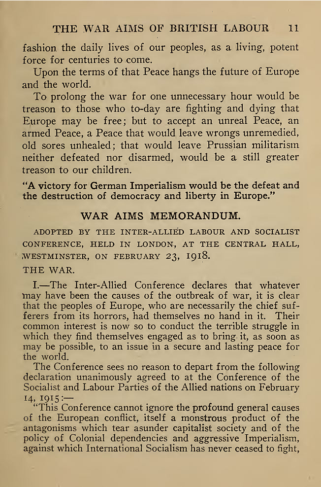 The War Aims of British Labour. 1918. Courtesy of University of Toronto