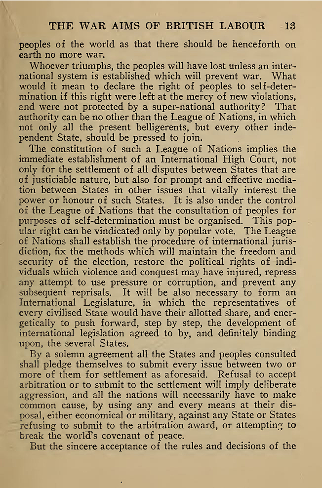 The War Aims of British Labour. 1918. Courtesy of University of Toronto