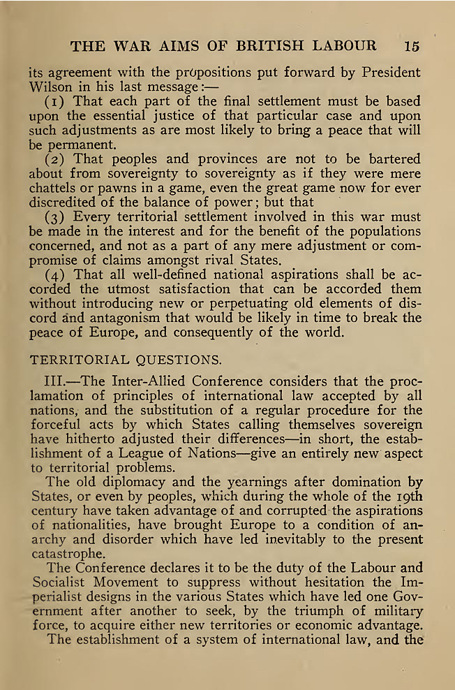 The War Aims of British Labour. 1918. Courtesy of University of Toronto