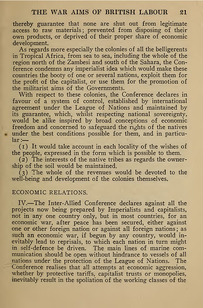 The War Aims of British Labour. 1918. Courtesy of University of Toronto
