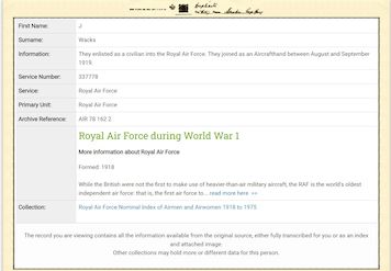 Service Record from Forces War Records