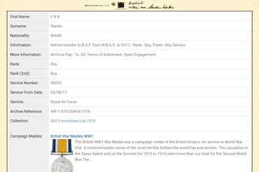 Forces War Records re Boy Service