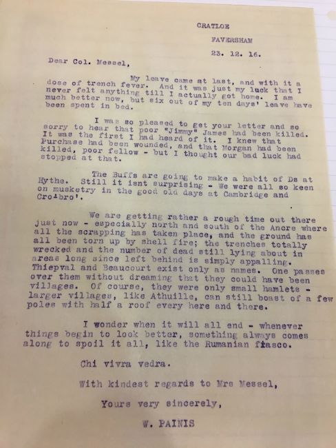 Letter written by W. Painis to Leonard. Documents held by the Imperial War Museum.