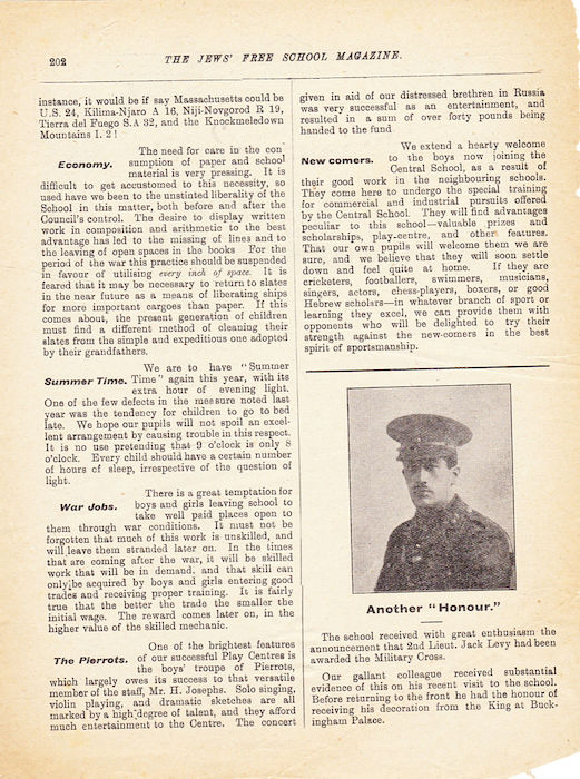 The Jews Free School Magazine, March 1917. Vol 3 Nº 22. Reproduced by kind permission of the Trustees of JFS,  © 2017