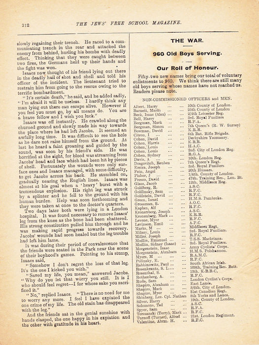 The Jews Free School Magazine, March 1917. Vol 3 Nº 22. Reproduced by kind permission of the Trustees of JFS,  © 2017