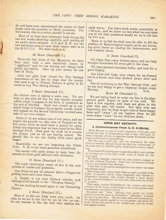 The Jews Free School Magazine, March 1917. Vol 3 Nº 22. Reproduced by kind permission of the Trustees of JFS,  © 2017