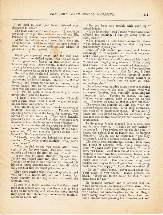 The Jews Free School Magazine, March 1917. Vol 3 Nº 22. Reproduced by kind permission of the Trustees of JFS,  © 2017