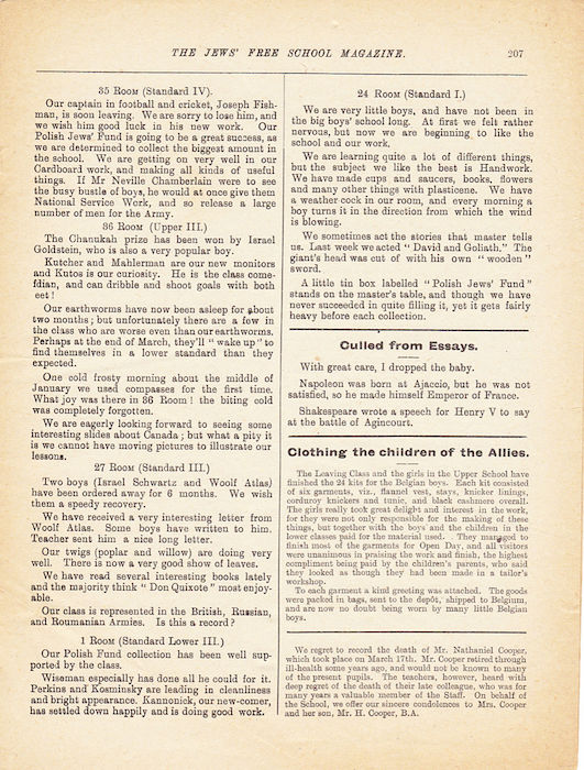 The Jews Free School Magazine, March 1917. Vol 3 Nº 22. Reproduced by kind permission of the Trustees of JFS,  © 2017