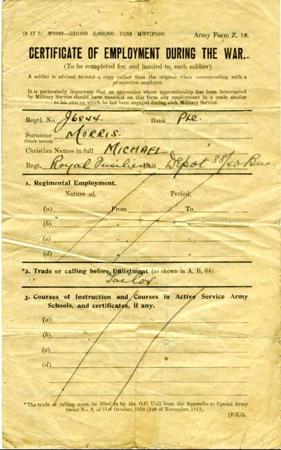 Certificate of Employment during the War